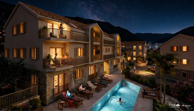 Wohnungen zum Verkauf in Risno in einem neuen Komplex in der Nähe des Meeres