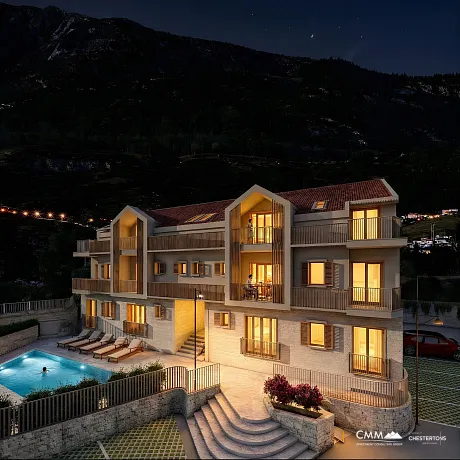 Wohnungen zum Verkauf in Risno in einem neuen Komplex in der Nähe des Meeres